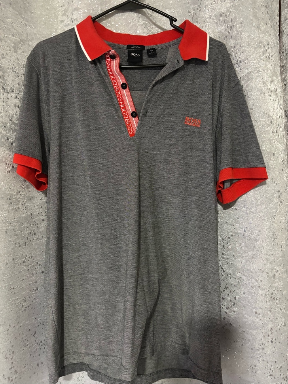 Hugo Boss Gray Polo with Red Trim